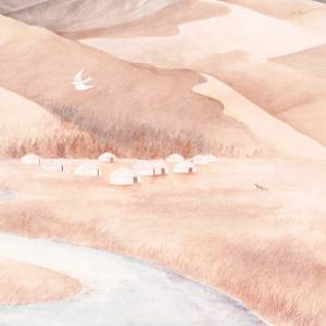 Papier peint Panoramique sur mesure Loup bleu biche fauve