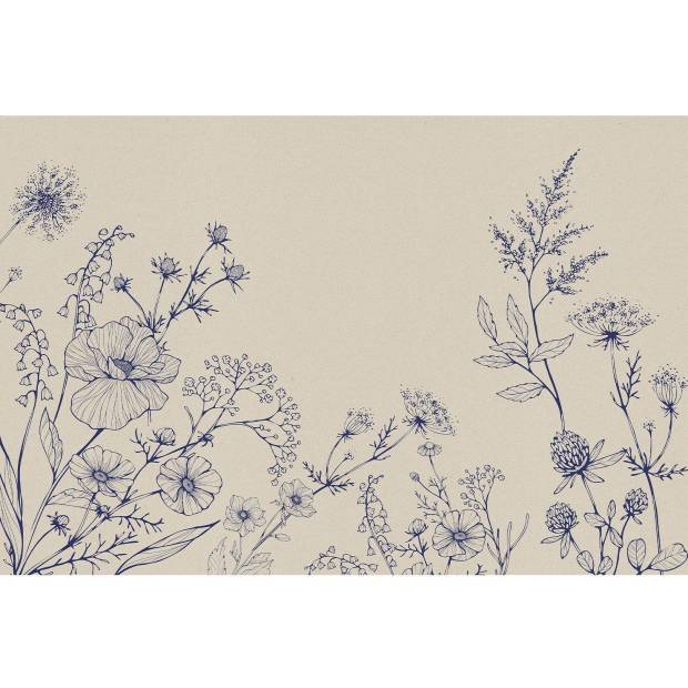 Papier peint Panoramique sur mesure Blue Linear Flowers en intissé